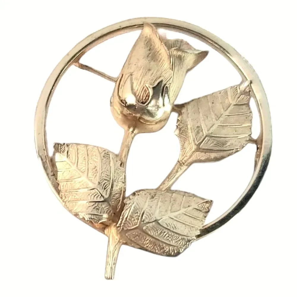 Vintage Signed Giovanni Gold Tone Rose Circle Brooch Pin
